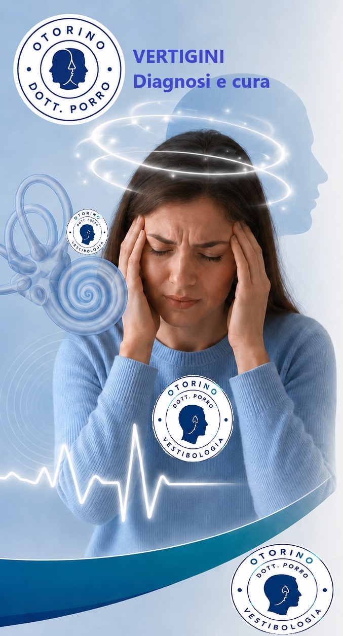 donna sofferente vertigini con logo otorino porro per vestibologia